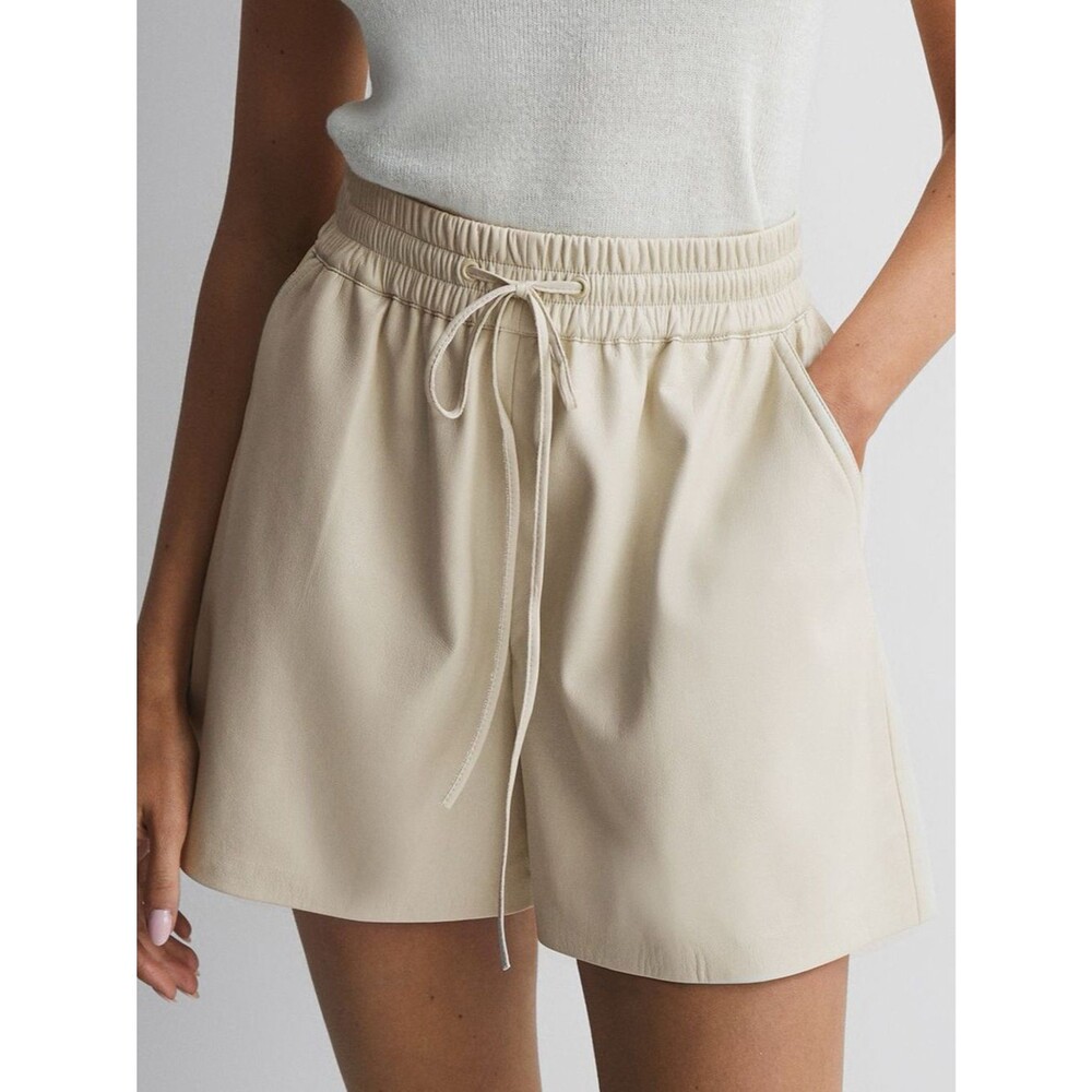 Good American Better Than Leather Bone Drawstring Shorts Sz 3 Large Faux Leather